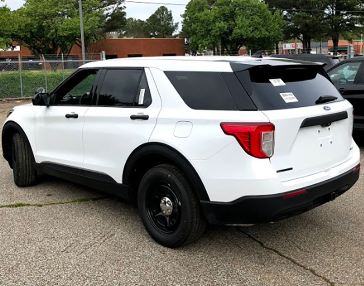New 2023 White Ford Explorer PPV Police Interceptor Utility SUV AWD (includes Rear Air), ready to be built as a Marked Patrol Package (Emergency Lighting, Siren, Partition, Window Barriers, etc.), + Delivery, EXPMWDUV5